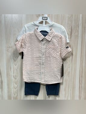 DKNY Pink and White Check Short-Sleeve Button-Down